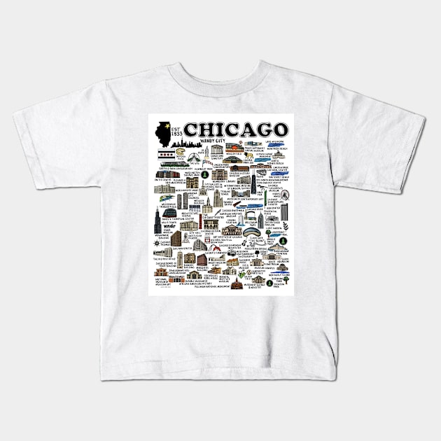 Chicago Map Kids T-Shirt by fiberandgloss